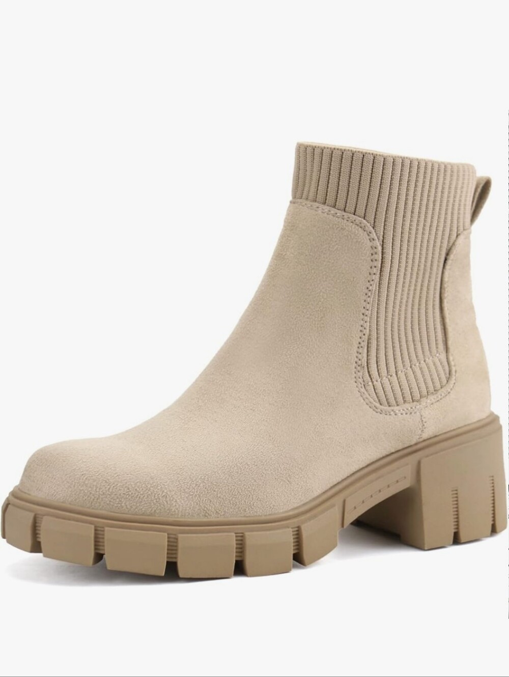 JABASIC Womens Slip-on Chelsea Booties Elastic Chunky Ankle Boots